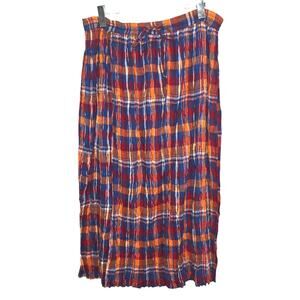 Vintage 90's In Style Broom Maxi Skirt Madras Plaid Wrinkle Crinkle Cotton OS